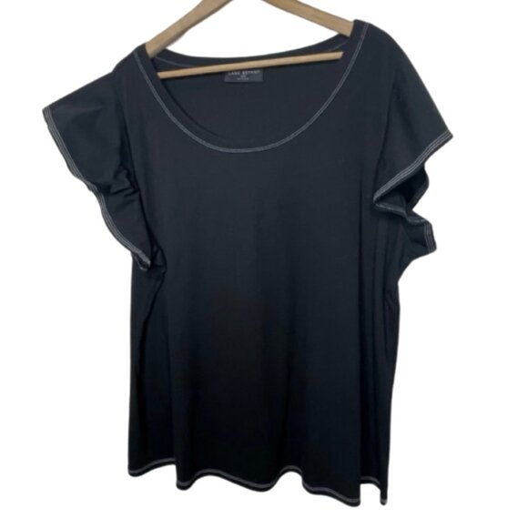 LANE BRYANT | NWOT Black Cotton Blend Ruffle Sleeve Crewneck Tee | Size 18/20 - Picture 3 of 10
